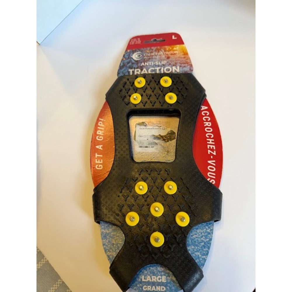 Crescent Moon Anti-Slip Traction Ice Cleats Large Black Yellow 10 Studs New